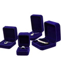 DOC Stock Blue Velvet Jewelry Box for Ring Necklace Earring Jewellery Wedding Ring Packaging Box