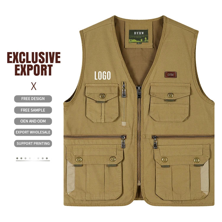 Outdoor Work Vest Mens Custom Logo Fishing Photography Vest Jacket Cotton Men's Multi-pocket Utility Vest Waistcoats