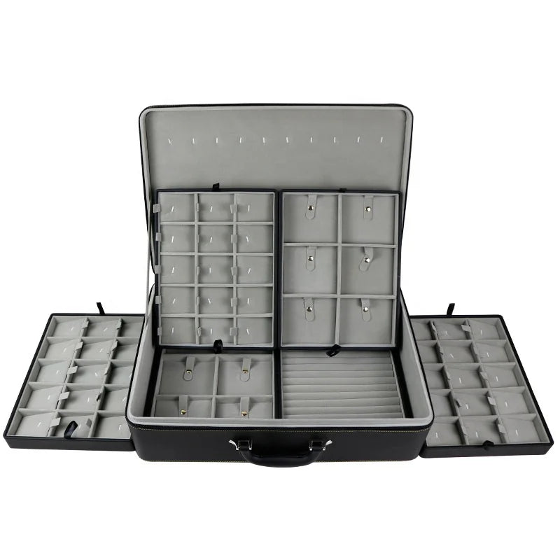 Wholesale Oversized Jewelry Suitcase Pu Large Capacity Travel Jewelry Box Portable Jewelry Storage Box