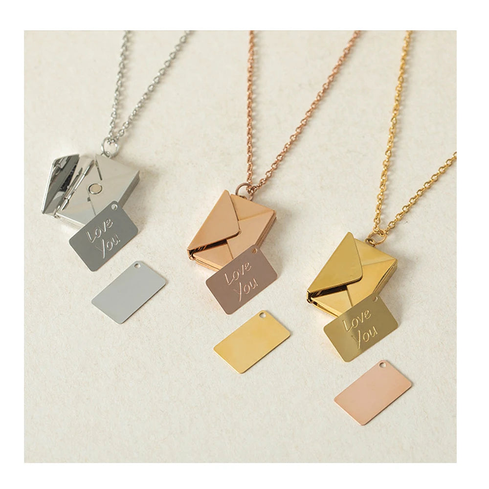 Hot -selling Titanium Steel Envelope Pendant Necklace Fashion Ladies Clavicle Loveyou Pendant Can Be Opened