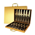 16 Pce/24 Pce Stainless Steel Gold Flatware Set Baroque Royal Cutlery Set Silverware with Wooden Box