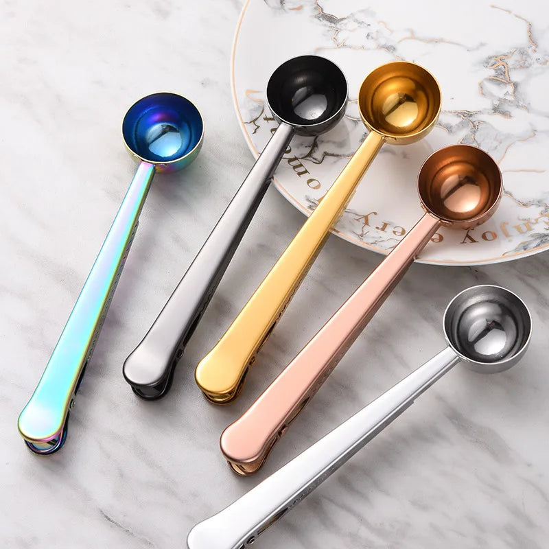 Wholesale Modern 2-in-1 Multifunctional 304 Stainless Steel Coffee & Tea Scoop Matcha & Measuring Spoon Bag Clip