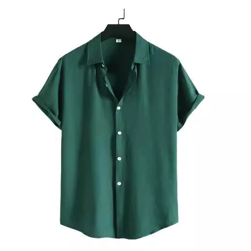 2025 New Summer Casual Men's Thin Solid Color Shirt Hawaiian Men's Short Sleeve Shirt