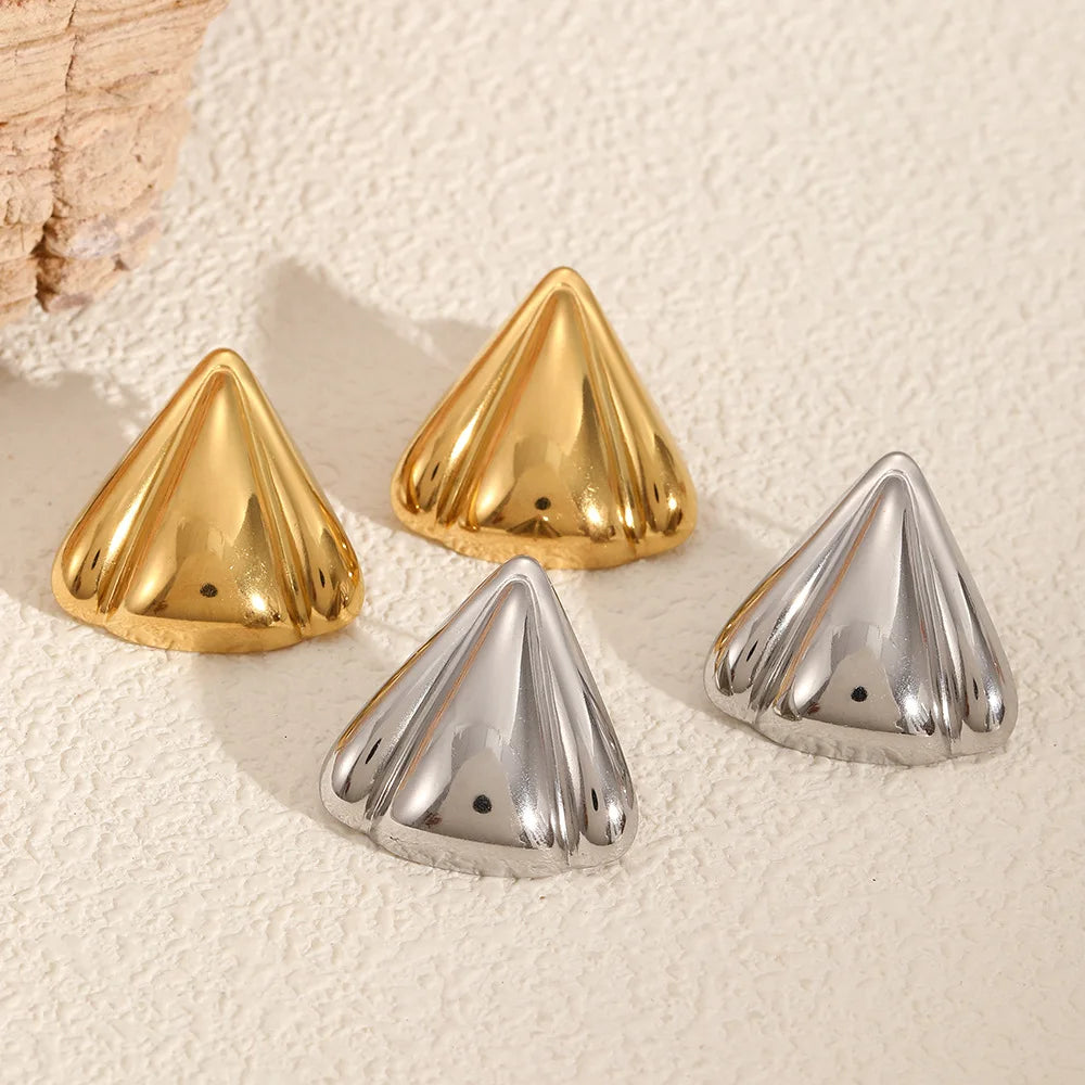 High-Grade Titanium Steel Geometric Pleated Triangle Stud Earrings for Women Gold for Anniversary Fashion-Inspired High-End