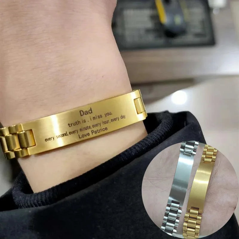 Custom Name Men's Stainless Steel Bracelet Laser Engraved 1 Pcs Customizable Fashion Wristband