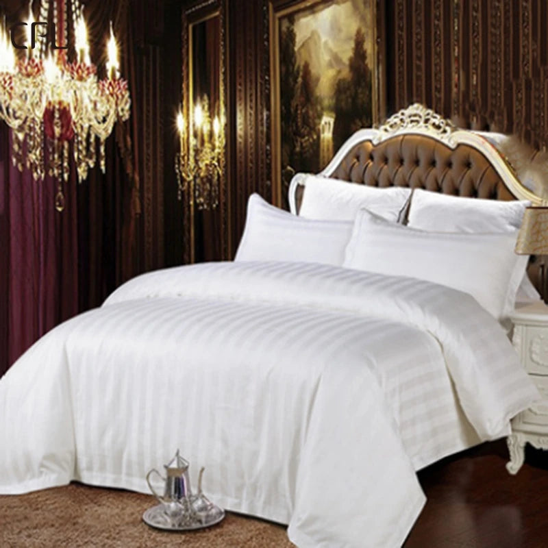 Luxury White 3cm Stripe Jacquard Duvet Cover Bed Linen 100% Cotton Bedding Sheet Set for Star Hotel Wholesale Customized Size