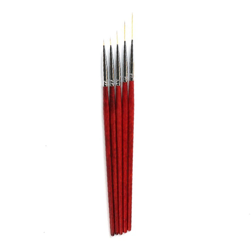 Tamax NAB027 5pcs Nail Art Liner Brush Set Wood Handle for Nails Polish Gel Painting Commercial Home Use 0.6/0.9/1.2/1.8/2.4mm