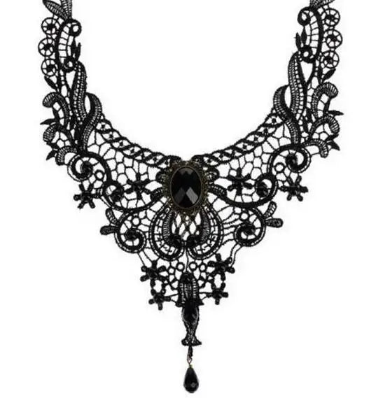 Women Black Lace & Beads Choker Victorian Steampunk Style Gothic Collar Necklace Gift Wholesale