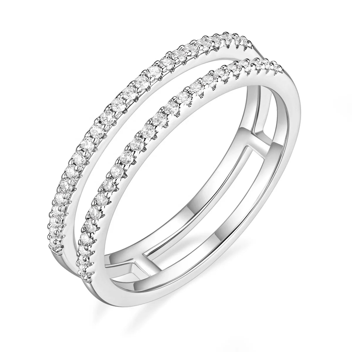 OAHLAN Trendy Geometric Fashion Jewelry Cubic Zirconia Half Eternity Ring Enhancer Guard Double Copper Women Engagement Wedding