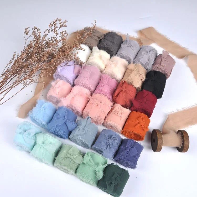 Handmade Rough Edge Chiffon Silk Ribbon Handmade Gift Ribbon Raw Silk Chiffon Ribbon Wholesale With Frayed Edge