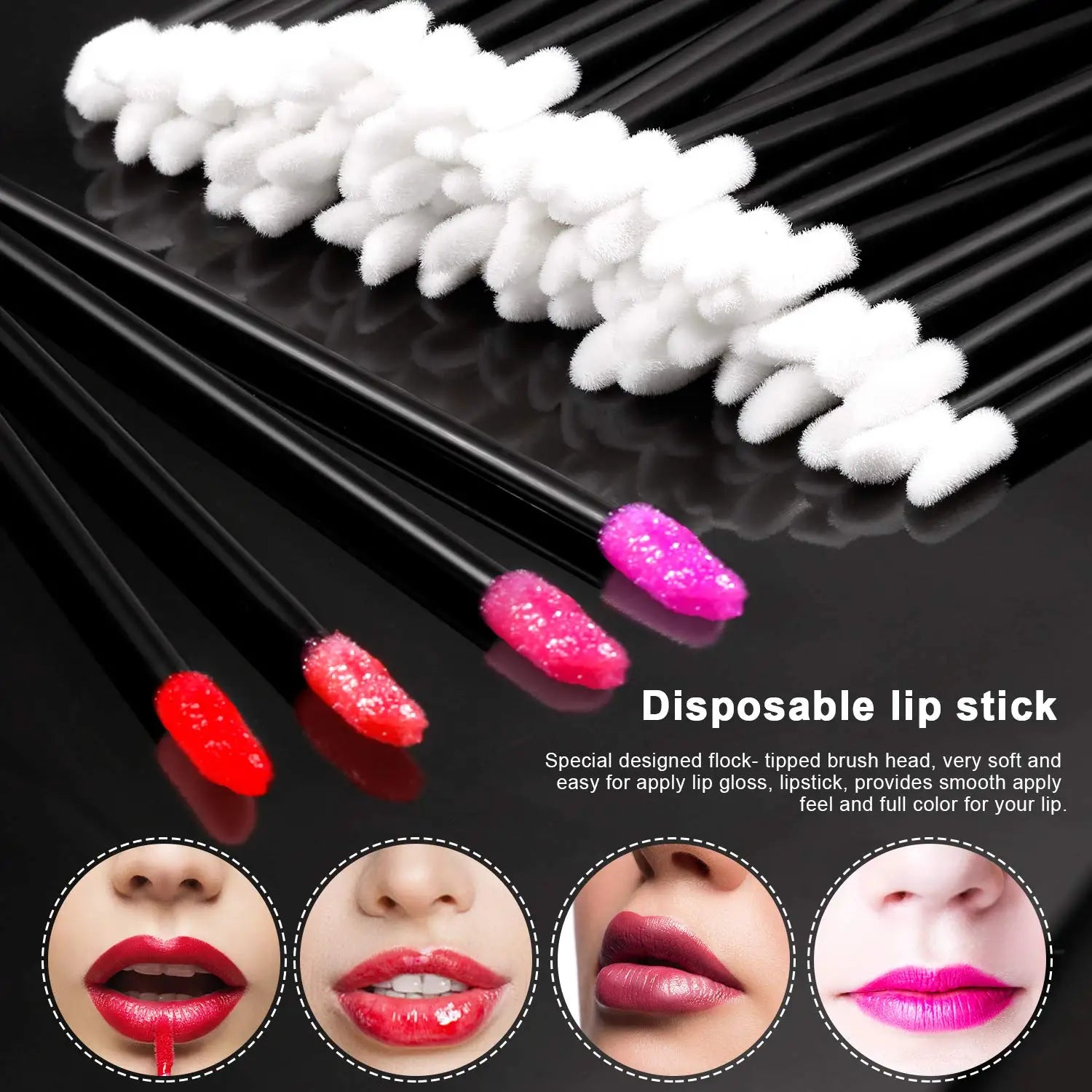 50pcs Pink Disposable Lip Brush Full Size Lipsticks Lip Brush Mascara Applicator Lipstick Wands Set Cosmetic Makeup Tool