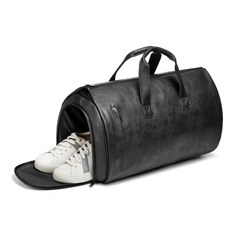 Custom OEM Waterproof  Black PU Leather Large Carry on Bag Travel Tote Duffel Bag for Men