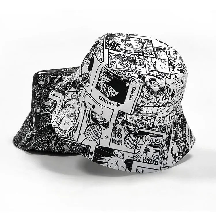 White Anime Hats 100% Cotton Fisherman Unisex Winter Printing Custom Print Bucket Hat Full Prints for Women Men