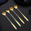 Long Handle Metal Coffee Spoon Flower Shape Stainless Steel Stirring Spoon