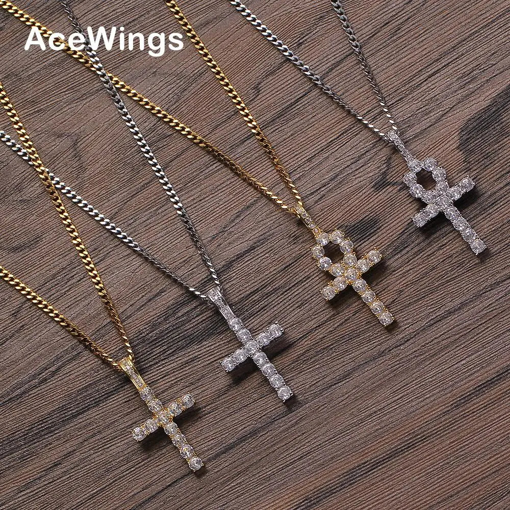 CN221 Hip Hop Anha Cross Pendant Brass Setting CZ Stones Necklace Jewelry for Men and Women Party Gift