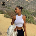 L23039 Women Gym Wear Fitness Vest T-Shirt Featuring an Exaggerated Crew Neckline and Curved Hem Body Tank Ribbed Crop Tank Tops