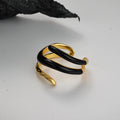 ICEBELA S925 Sterling Silver Geometric Line Ring Female Opening Black Enamel Index Finger Ring