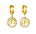 18K Gold Pvd Zircon Earrings Circle INS Women's Round Diamond Life Tree Earrings Simple Retro Earrings Waterproof