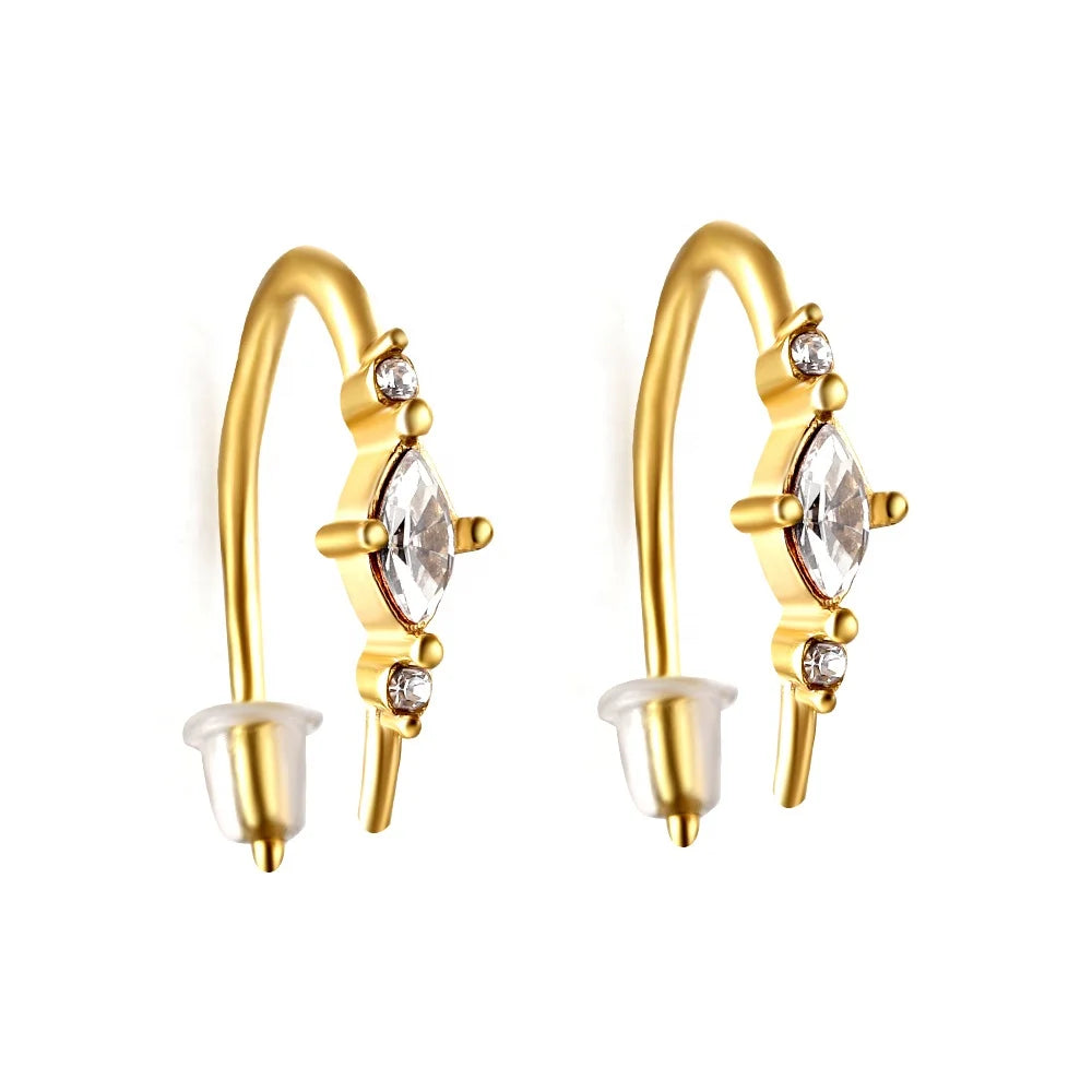 Geometric Hoop Earrings Stud 18k Gold Plated Stainless Steel Inlaid Zircon C-shaped Earrings Statement Hoop Earring Jewelry