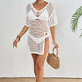 V Neck Knitted Cardigan Wholesale Short Bikini Cover Ups Custom logo Split Swimsuit Cardigan Factory Directly