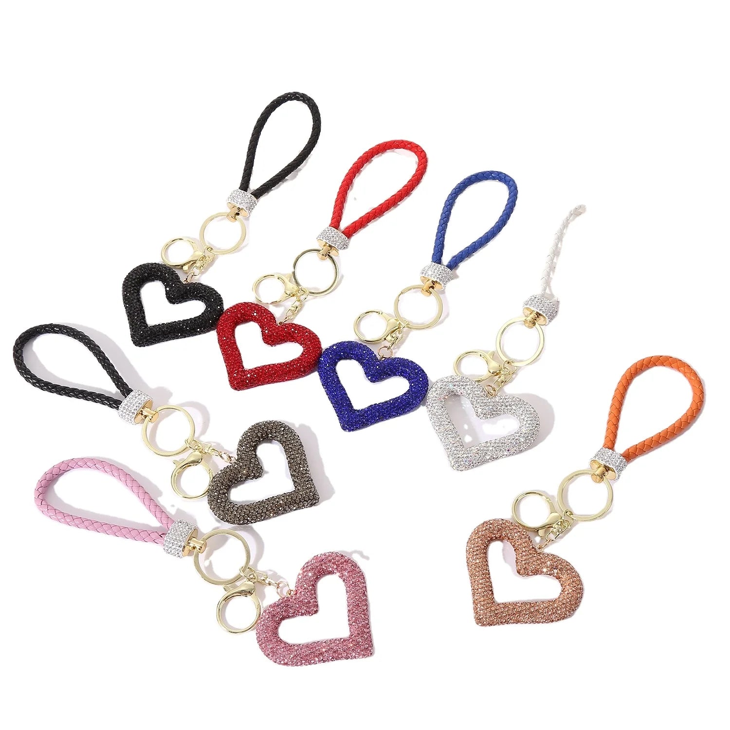 Bling Diamond Heart Key Chains Car Keychain Women Handbag Bag Pendant Metal Crystal Keyring with Lanyard