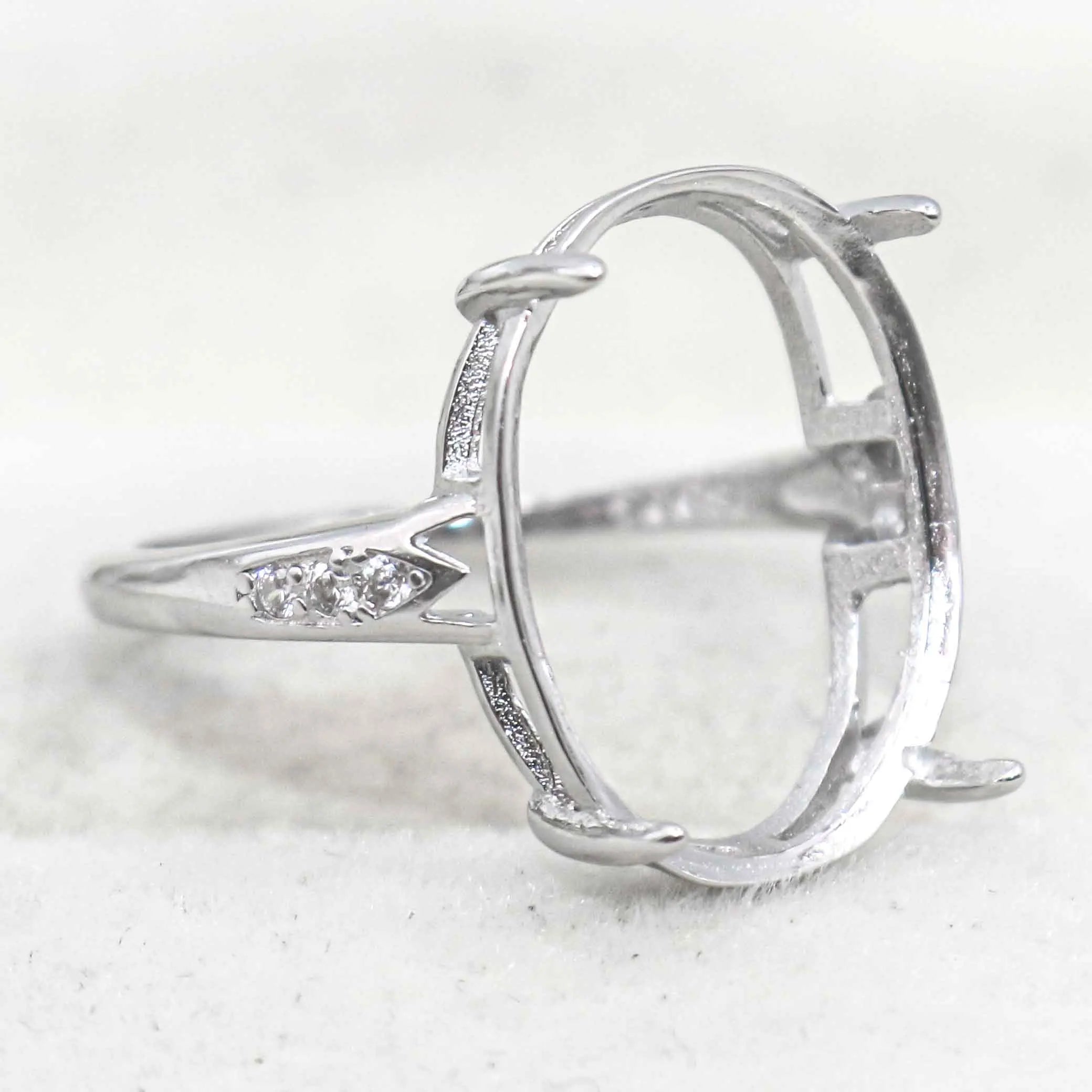 Sterling Silver 13*16/13*18/14*19/15*20mm Semi Mount Ring Empty Support Blank Claws Setting Without Center Stone for DIY Inlay