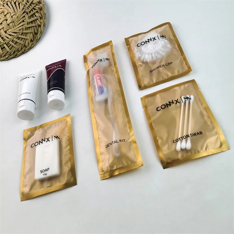 Custom Luxury OEM 5 Star Disposable Guest Toiletries Kit Accessories Set for Bathroom Hotel Amenities