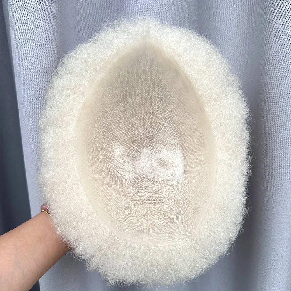 Full PU Afro Men Toupee 2mm  Curly Virgin Human Hair Replacement System Durable Thin Skin Base Male Wigs Hair Unit