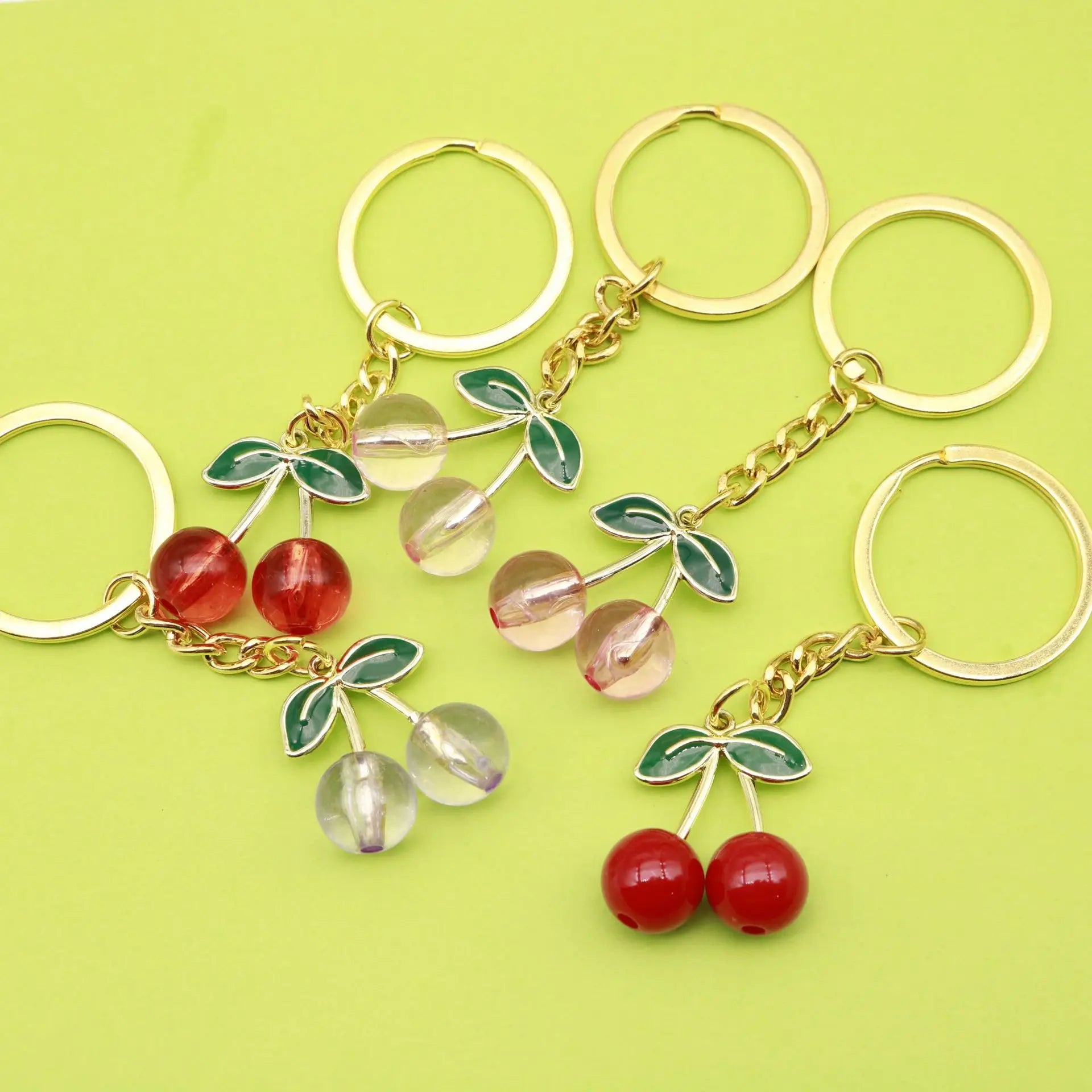Mini Red Transparent Cherry Metal Keychain Pendant Cute Cross-Border Key Ring Phone Accessories for Car and Bag Decoration