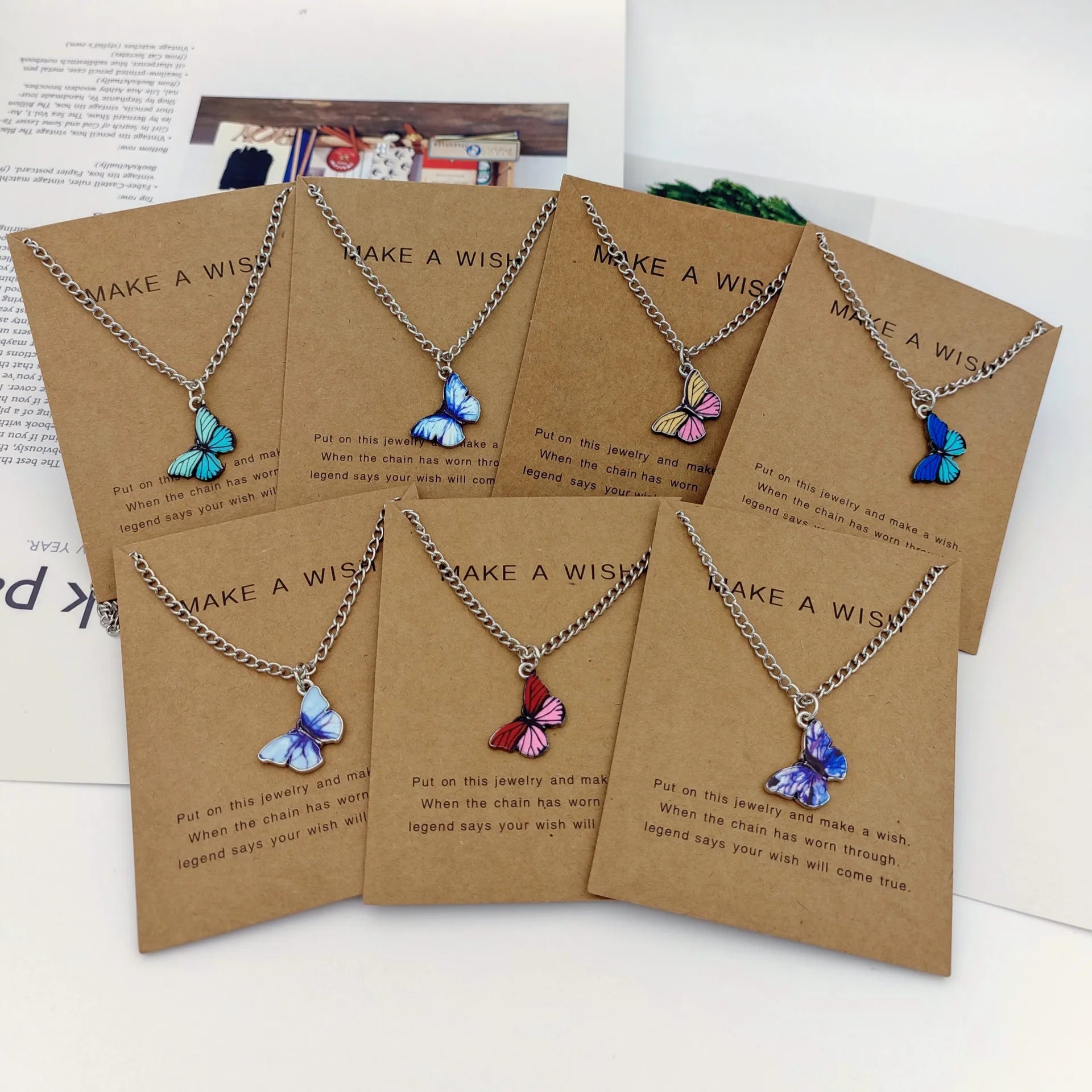 Wholesale INS Bohemian Alloy Butterfly Necklace Colorful Chain Necklace for Women Accessories
