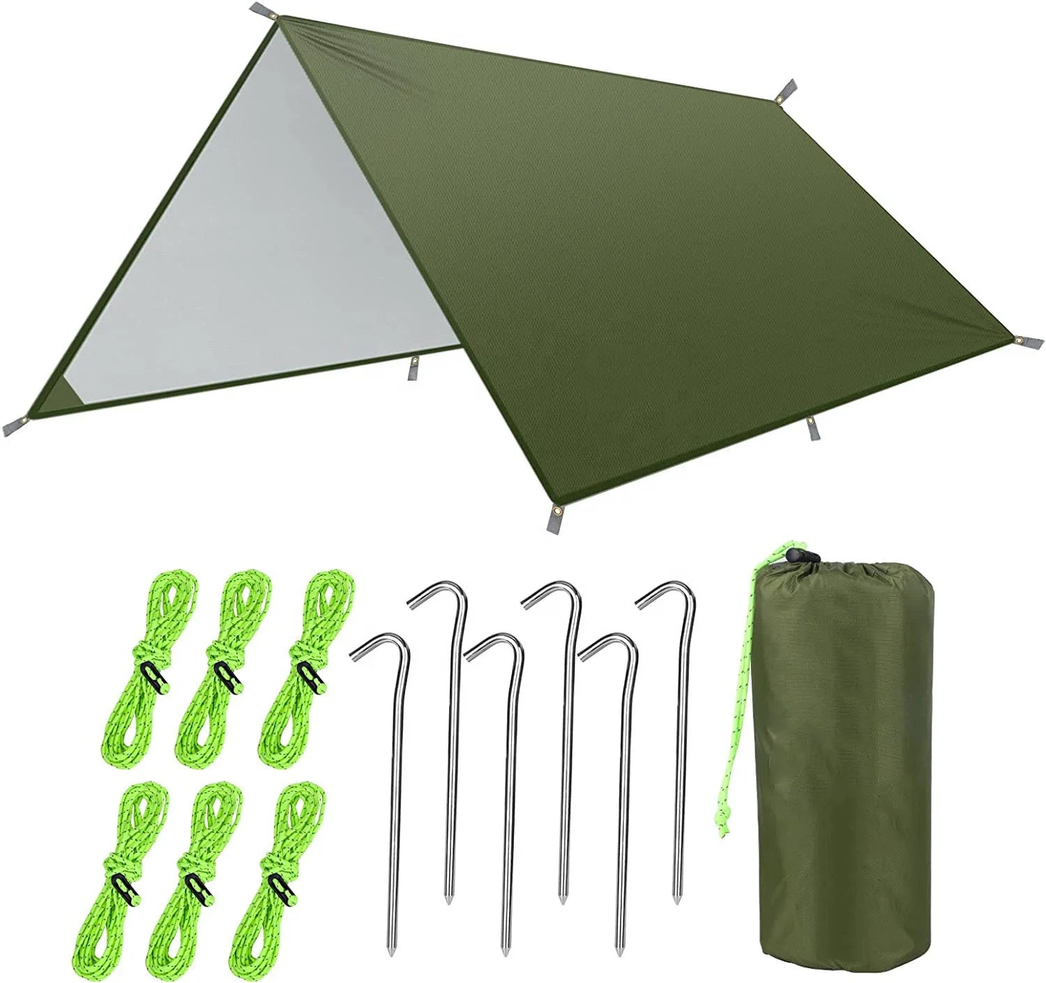 Woqi 10X10ft Lightweight Hammock Rain Fly Sunshade Compact Tent Backpacking Tarp for Camping Hiking and Outdoor Activities