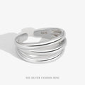 Chunky Thick S925 Sterling Silver Three Layer Adjustable Opening Silver & Rhodium Plated Women's Wedding Party Ring