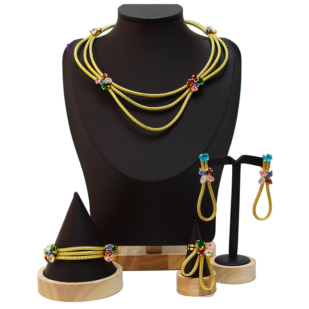 MEIZI JEWELRY Luxury Ladies' Exquisite Banquet Dating Wedding Jewelry Set Original Fine 18K Plated Gold Style