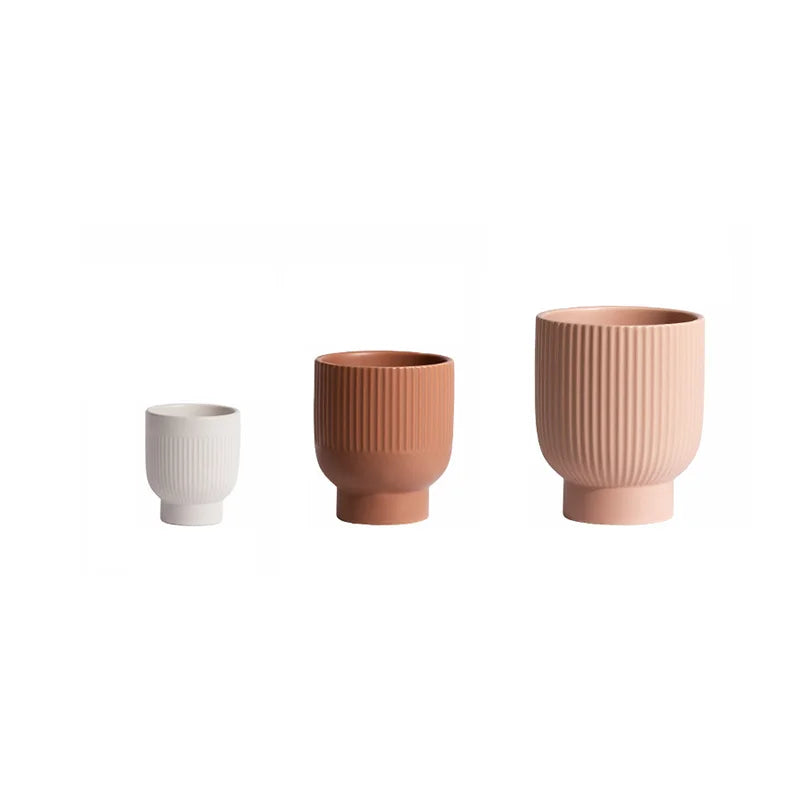 Modern Minimalist Decorative High Flower Pots and Planters with Vertical Stripe Fleshy Simple Ceramic Flower Pots