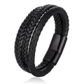 Custom Men Black Trendy Magnetic Leather Bracelet for Metal Wrap Stainless Steel Making Clasps Leather Wide Mens Bangles OT-032