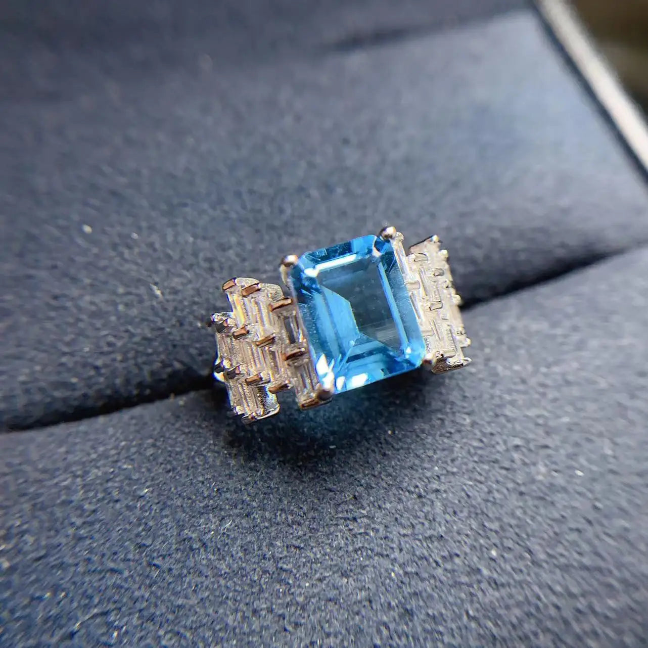 Fashion Couple Wedding 925 Sterling Silver Engagement Natural Topaz Emerald Cut Rings for Women