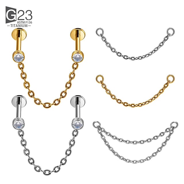 G23 Titanium Chain and Hinged Earring for EAR PIERC Ear Studs Chain Labret Lip Sling DIY Originality Punk Body Piercing Jewelry