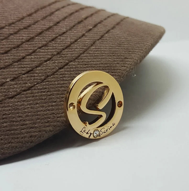 Alloy Metal Hat Round Hollow Sewing logo Debossed Name Gold 3d Metallic Letter Label