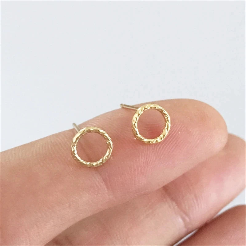 Minimalist Style Piercing Jewelry Real 14K Gold Filled Sparkle Circle Hollow Stud Earrings Waterproof Geometry Ear Accessories