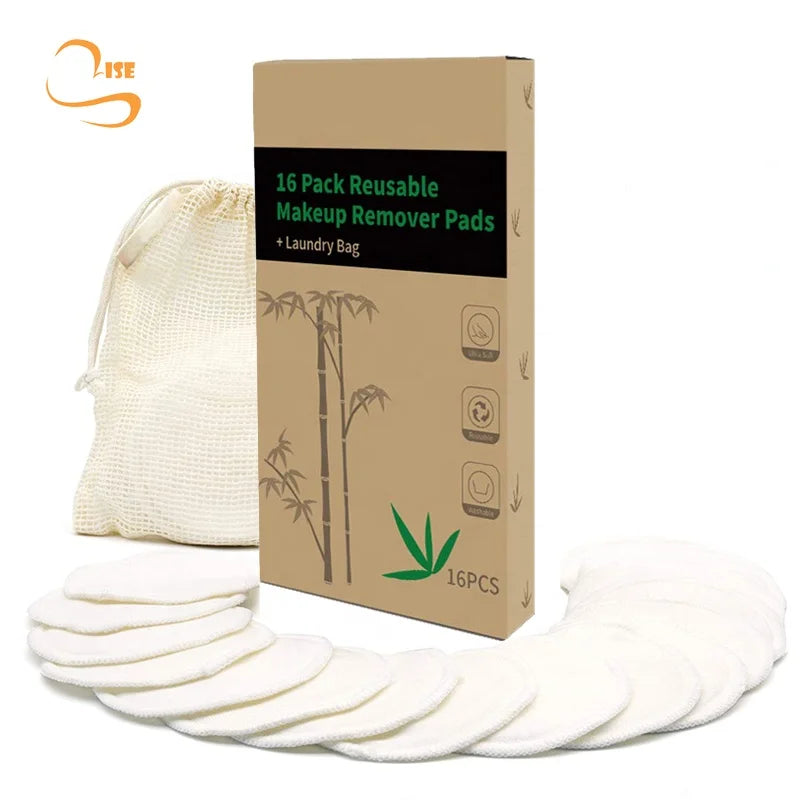 3.15" Soft Bamboo Terry Reusable Makeup Remover Pads Cotton Bag Set Face Wipe Rounds