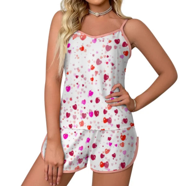 Dropshipping Low MOQ Custom Valentine's Day Suspender Shorts Pajama Set for Female