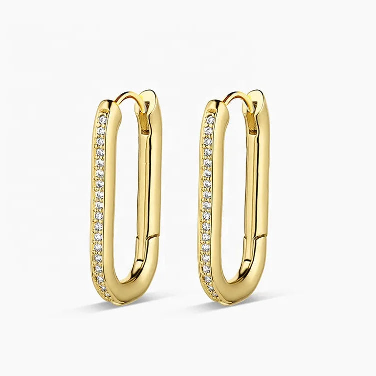 LYBURCHI 925 Sterling Silver 14/18K Gold Plated Women Fine Jewelry Crystal CZ Diamond Classic Paper Clip Hoop Earring for Ladies