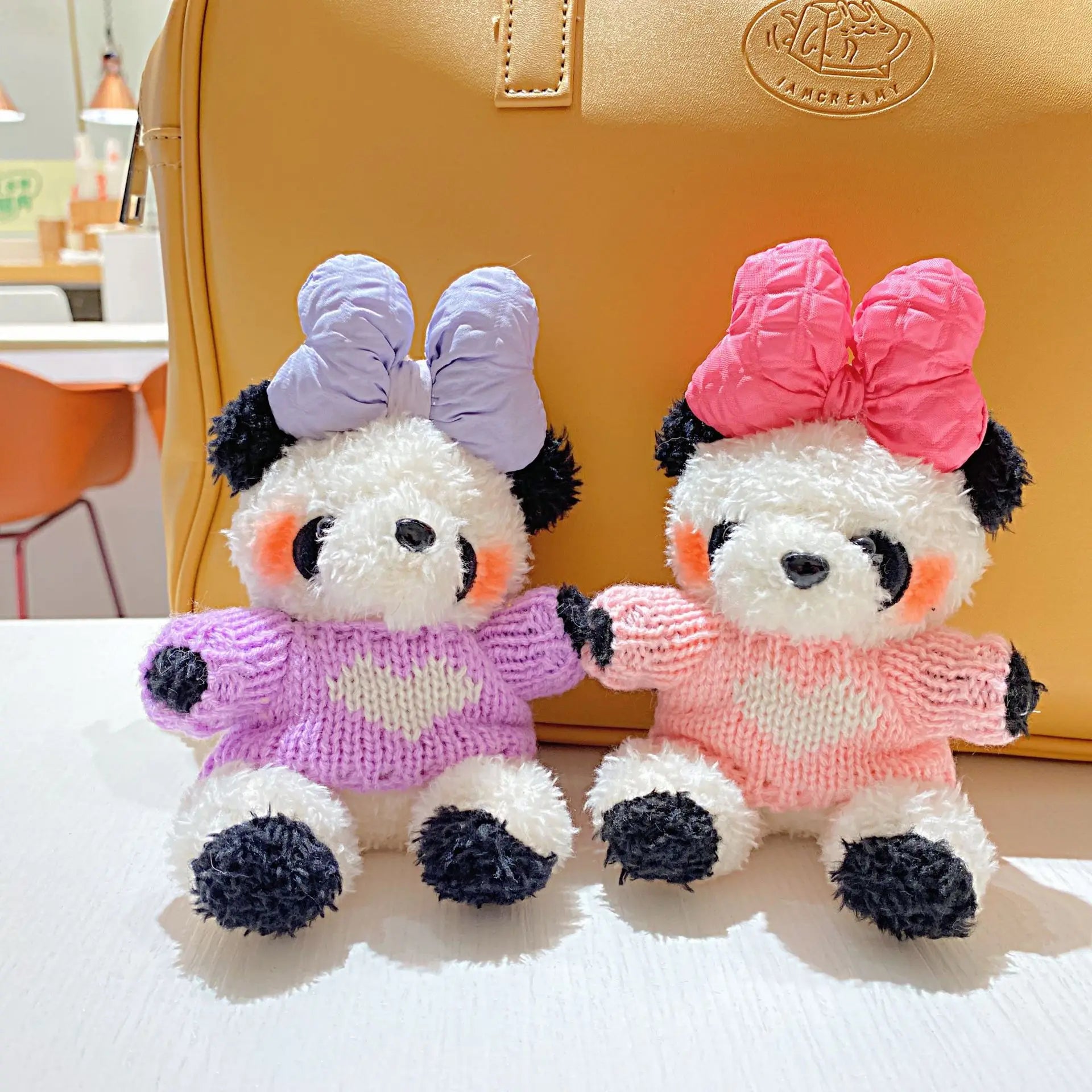 Cartoon Peluches Plushie Plush Toys Sweater Heart Bow Panda Keychain Soft Stuffed Animal Toys Panda Kawaii Plush Doll Key Rings