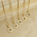 2023 Wholesale 304 Stainless Steel 26 Letters Initial Necklace Hollow Round White Shell Necklace 18K Gold for Women
