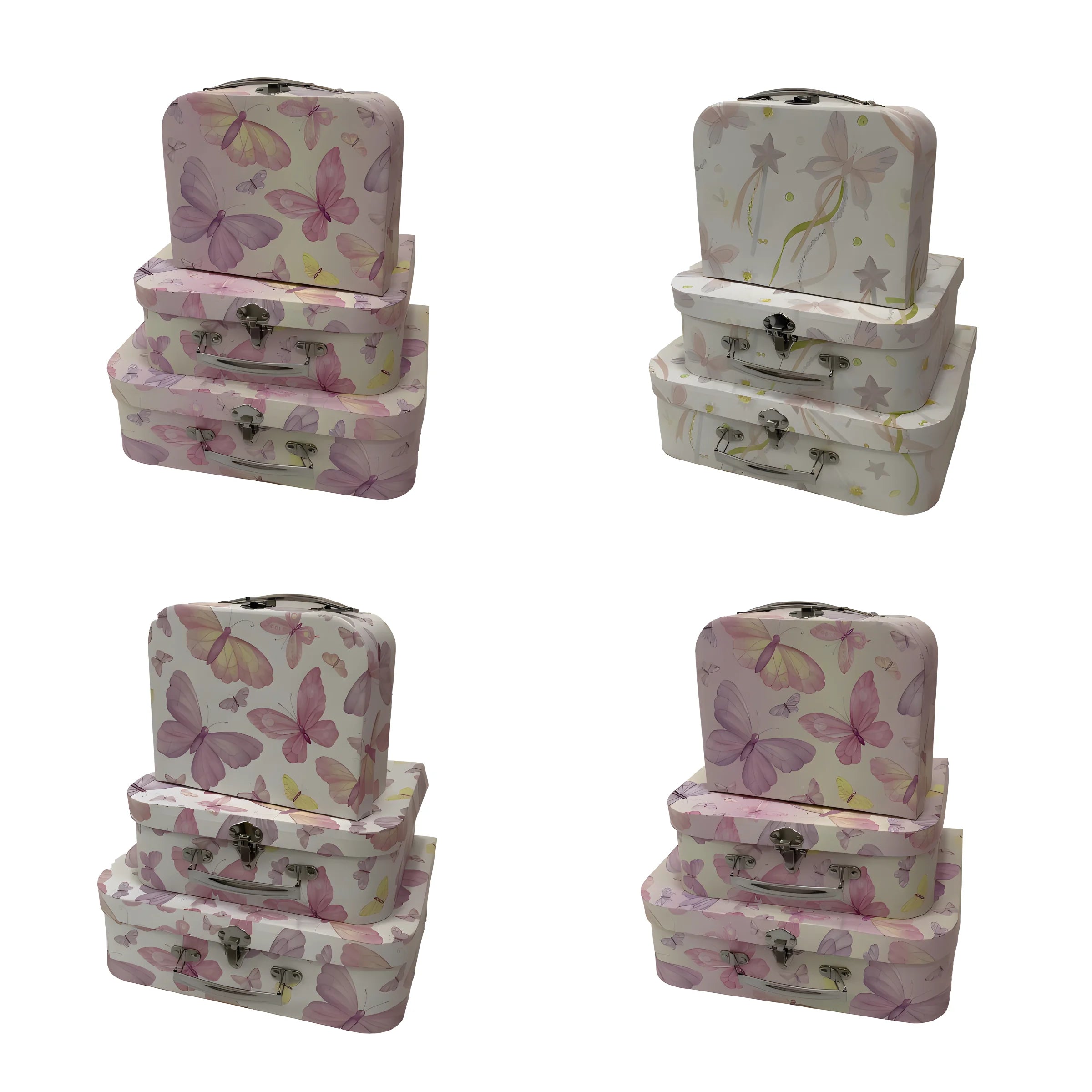 In Stock (customizable) Printed butterfly  Rectangular Set 4 Suitcase Box Portable Gift Box Gift Packaging Box with Metal Handle
