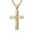 Wholesale Tarnish Free Stainless Steel 18k Gold Plated Zircon Inlay Three Layer Cross Pendant Necklaces Men's Jewelry