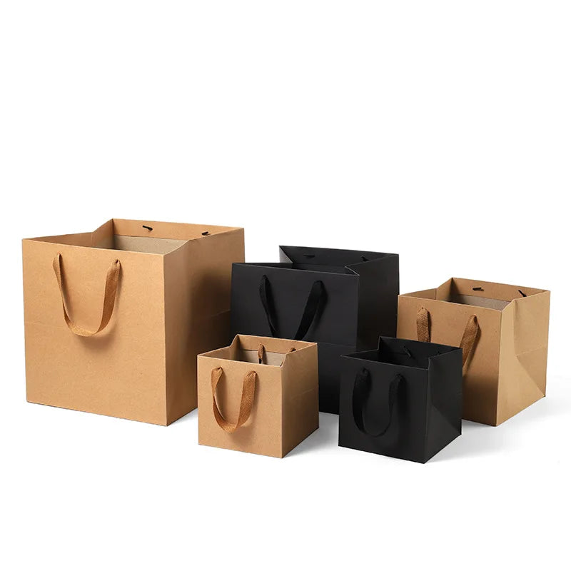 Kraft Paper Fruit and Flower Packing Bag Large square Bottom Bake Takeaway Bag Handbag Gift Bag Wholesale