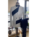 Special Design Men's Suit White Blue 2 Pieces Blazer Pants Double Breasted Peaked Lapel Business Wedding Groom Costume Homme