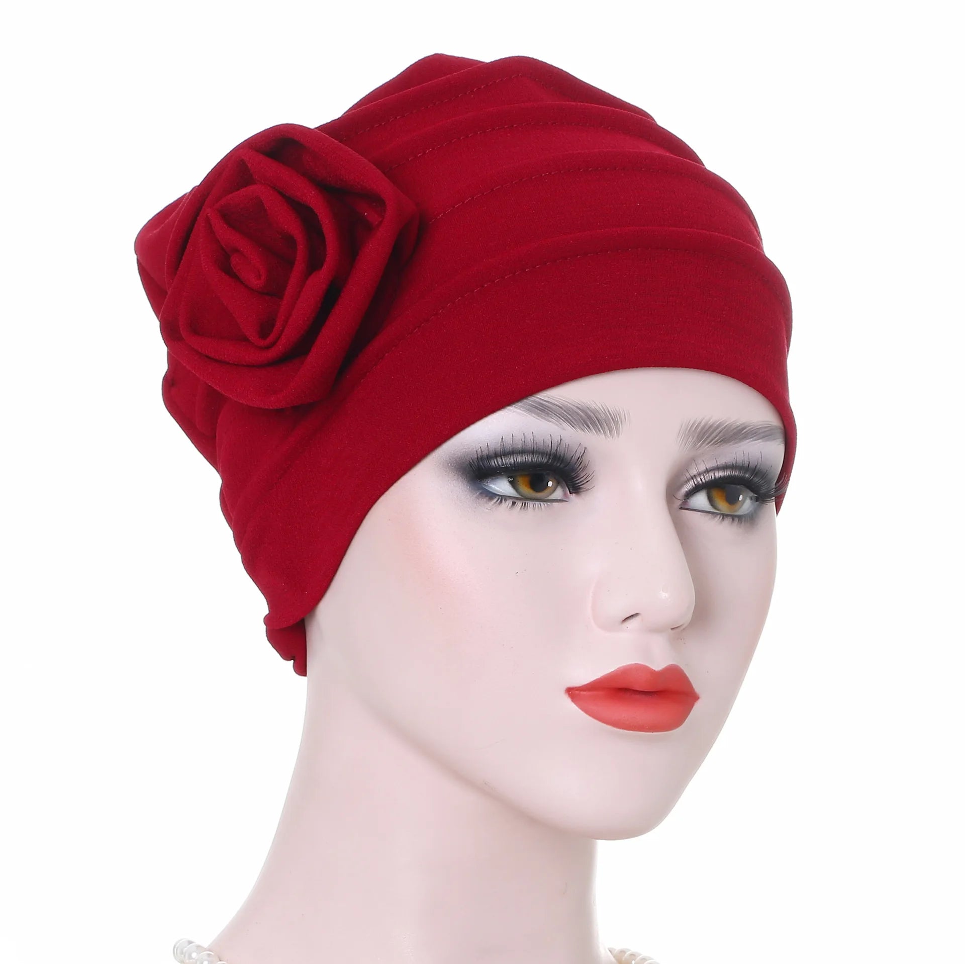 2026 Hot Sale Monochrome Side Applique Flower Turban  Muslim Baotou Hat Ladies Confinement  European Style Hat Hat