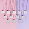 Selling Birthday Gift Silver Stainless Steel Birth Stone Birthstone High Polished Rectangle Blank Pendant Jewelry Necklace